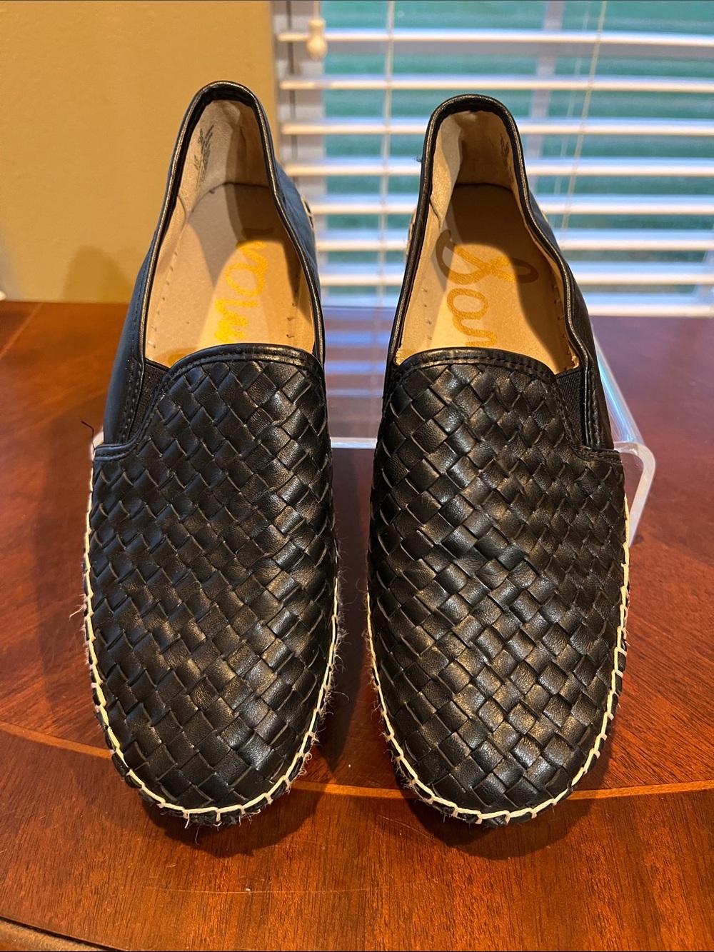 Sam Edelman Women’s Black Leather Woven Slip-On Loafers